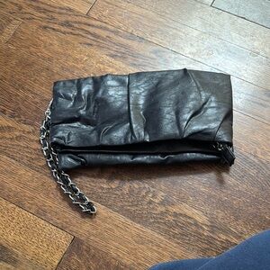 Express Black Leather Clutch with Chain Strap